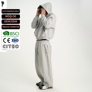 Custom 500gsm Oversized Unisex Tracksuit Zip up Hoodies and Sweat Pants Set Tracksuit Sportswear for Sweatsuit Men - Product Image 1