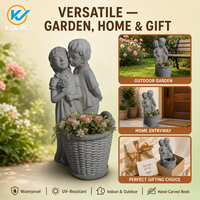 Statue de garçon et de fille en résine blanche, panier à plantes, imperméable, fait main, décoration de jardin intérieure/extérieure, pot de fleurs, maison, cour