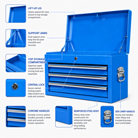 Boîte à outils portable robuste en acier avec couvercle rabattable et 3 tiroirs verrouillables, vente en gros