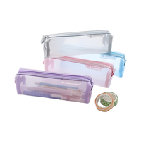 Pochette à crayons transparente en nylon avec fermeture éclair, fournitures scolaires pour étudiants et enfants, étui à crayons rectangulaire long en maille avec fermeture éclair