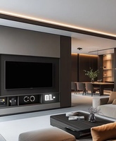 Meuble TV mural moderne et contemporain en bois rétro-éclairé par LED pour le salon et la chambre à coucher Chaînes câblées cachées à profil mince