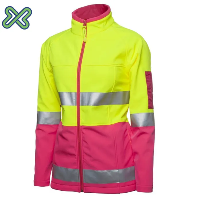 Розовая Защитная Светоотражающая мягкая куртка, высокая видимость, зимняя молния спереди, высокая видимость, желтый/розовый, зима, осень, без подкладки, E-shine