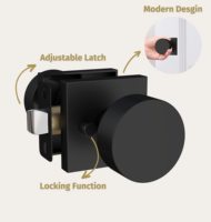 Ensemble de porte intérieure moderne pour chambre à coucher avec poignée noire, serrure en zinc, durable et étanche, déverrouillage par clé