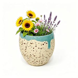 <span class=keywords><strong>Pot</strong></span> de fleurs en céramique moucheté en forme d'œuf avec glaçure turquoise effet goutte d'eau, collection 2026, idéal pour l'intérieur, la décoration de la maison et les arrangements floraux - Product Image 2