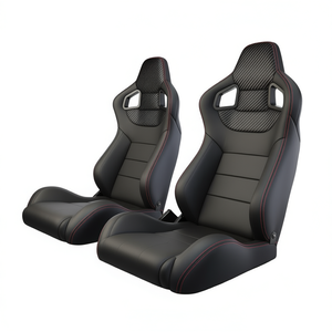 Sièges de course sportifs universels en cuir PVC aspect carbone avec surpiqûres rouges, inclinables et réglables, ensemble de sièges baquet pour voiture - Product Image 1