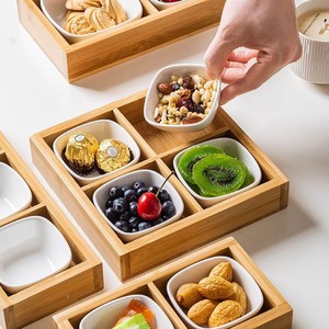 Bamboo Divided <b>Snack</b> <b>Tray</b> 6cm High Portable Food Storage Serving <b>Tray</b> For Candy Nuts Dried Fruits - Product Image 4