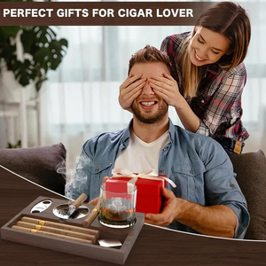 Ensemble cadeau de luxe : Humidor à cigares en bois, cendrier et coupe-cigares – Accessoire d'intérieur/extérieur pour patio, idéal pour la fête des pères, la maison ou le bureau - Product Image 2
