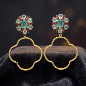 Handmade Brass Zircon Stud Earrings Flower Design Children's Ethnic <b>Boho</b> Fashion - Product Image 2