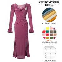 ZYHT 31013 Rose froncé évasé drapé manches col bénitier décontracté fente robe mince moulante femmes soirée robe de soirée
