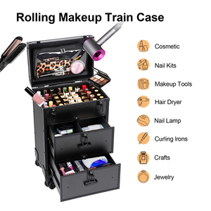 Maleta con ruedas de maquillaje de clase alta personalizada para cosméticos Estuche de cierre abierto de rejilla de esmalte de uñas desmontable resistente a roturas - Product Image 4