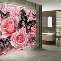Magnifiques rideaux de douche en polyester imperméables, modernes et écologiques, avec impression numérique de fleurs fraîches colorées et de papillons classiques