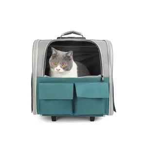 2024 New Pet Cat Dog Suitcase Draw-Bar Frame Trunk With Wheels Travel Knapsack Backpack Carrier