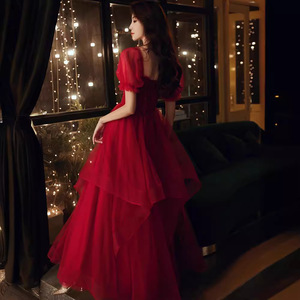 Burgundy Tulle A-Line Wedding Dress Sweetheart Neckline Natural Waist Vintage Maternity Plus Size Spring Wear - Product Image 4