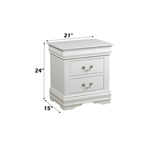 Louis Philippe White Finish Nightstand With Two <b>Drawers</b> Bedroom <b>Storage</b> Furniture - Product Image 3