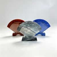 Plaque de récompense en cristal en forme d'éventail avec logo personnalisé, base en pierre, trophée en cristal pour cadeau de reconnaissance d'entreprise
