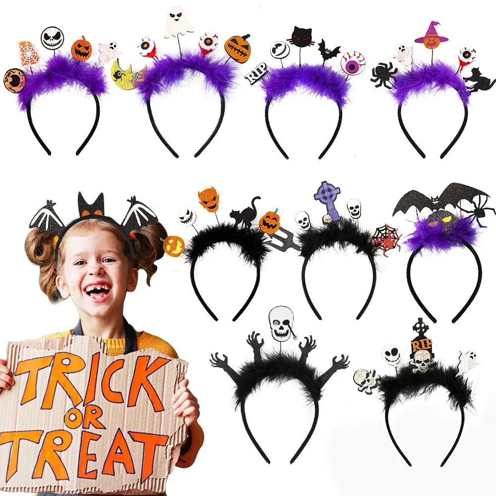 Kids Creative Halloween Spider Web Witch Hat Ghost Atmosphere Performance Props Felt Festival Party Ghost Pumpkin Skull Headband