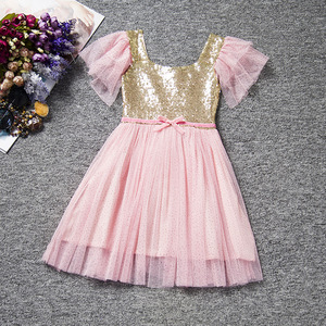 Robe d'été pour bébé fille, style américain, à col halter, en tissu à sequins et dentelle, ornée de fleurs, best-seller - Product Image 2