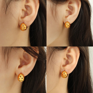 Teardrop Shaped Colored Diamond Stud Earrings <b>Star</b> Pattern Oval Geometry Party Fashion Women's Ear <b>Clips</b> Lightweight Luxury - Product Image 4