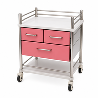 Chariot de soins infirmiers à 3 niveaux en acier inoxydable 304, avec tiroirs silencieux, rail antidérapant et roulettes, mobilier hospitalier de classe I pour salles et cliniques