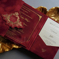 Suite d'invitations de mariage de luxe en velours, invitations de mariage pliées sur mesure en acrylique avec dorure à chaud, carte RSVP et carte QR pour remise de diplôme et anniversaire