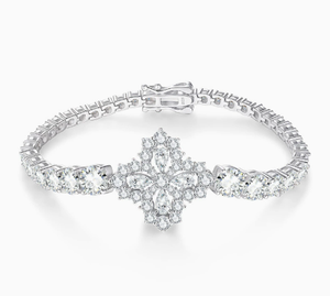 Bracelet tennis en argent 925 pour femme, moissanite taille marquise, motif floral, sertissage à griffes, bijoux de mariage classiques - Product Image 1