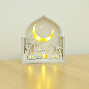 Decorazione Ramadan a Forma di Luna in Legno Illuminata, Ornamento Artigianale Durevole per Esterni per Festività <span class=keywords><strong>Islamiche</strong></span> - Product Image 2