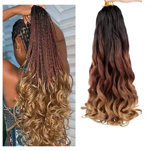 22inch French Curls Crochet Hair Pre-Stretched Loose Wave Braiding Hair Ombre 3 Tones Loose Curly Braids Hair Extensions