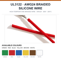 Fil tressé haute température 24AWG UL3122 200°C en silicone, cuivre étamé, pour appareils, chauffage, LED, 600V, ignifuge, en stock