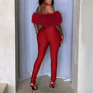 Женский облегающий комбинезон из искусственного меха с пэчворком, осень-зима 2025, с открытыми плечами и вырезом, для вечеринок - Product Image 3