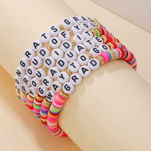 Polymer Clay <b>Beaded</b> Graduation <b>Bracelet</b> Colorful English Letter Unisex Jewelry Gift - Product Image 1