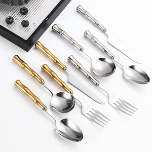 Juego de Cuchillo, Tenedor y Cuchara de Acero Inoxidable 304 con Mango de Bambú, Vajilla Occidental, Cubiertos Multifuncionales para Fiestas y Cenas - Product Image 1