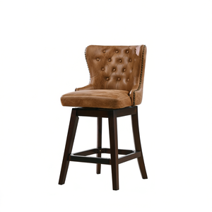 Taburete de Bar Holmes Tan de Cuero Sintético, Giratorio 360°, Respaldo Alto, Diseño Acolchado, Altura de Mostrador - Product Image 1