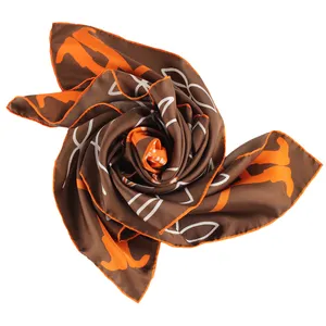 Brown Color Custom Italian Hand Made Printed Twill Silk Fabrics High Quality 100% Pure Silk With Customized Logo For Women Scarf