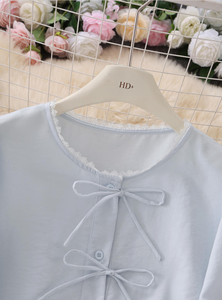 Camicetta da donna <span class=keywords><strong>blu</strong></span> con <span class=keywords><strong>pizzo</strong></span> e laccetti sul davanti - Product Image 3