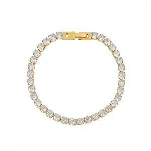 Wholesale Custom Luxury Fine Fashion Jewelry 18K Gold Plated Stainless Steel Full Diamond Zircon Tennis Bracelet For Women Men