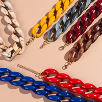 Elegante Collar de Acrílico con Cadena Gruesa de Resina Efecto Mármol de Longitud Personalizable, Joyería Vintage Francesa para Mujer y Hombre