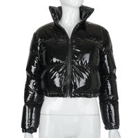 Manteau d'hiver pour femmes Neon Green Shinny Cropped Long Sleeve Bubble Winter Coat Puffer Jacket for Ladies