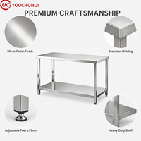 304 SS Dubbellaags Werktafel 100x60cm |   Platte Top Voedselveilig |   Zware professionele keuken voor restaurants en hotels