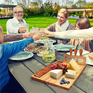 Ensemble <span class=keywords><strong>de</strong></span> planches à <span class=keywords><strong>fromage</strong></span> en bambou avec 4 couteaux en acier inoxydable, plateau à charcuterie et plateau <span class=keywords><strong>de</strong></span> service - Product Image 5