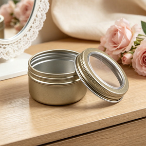 Boîte en aluminium métallique cylindrique de 35 ml (52*25 mm) avec couvercle à vis et fenêtre transparente pour cosmétiques, parfums, rouges à lèvres, bijoux, boucles d'oreilles et faux ongles. - Product Image 1