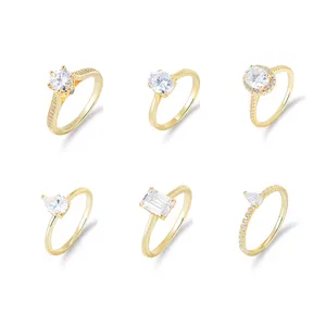 Wholesale Custom Luxury Fine Jewelry 14K Gold Plated Zircon Diamond 925 Sterling Silver Engagement Wedding Rings For Women