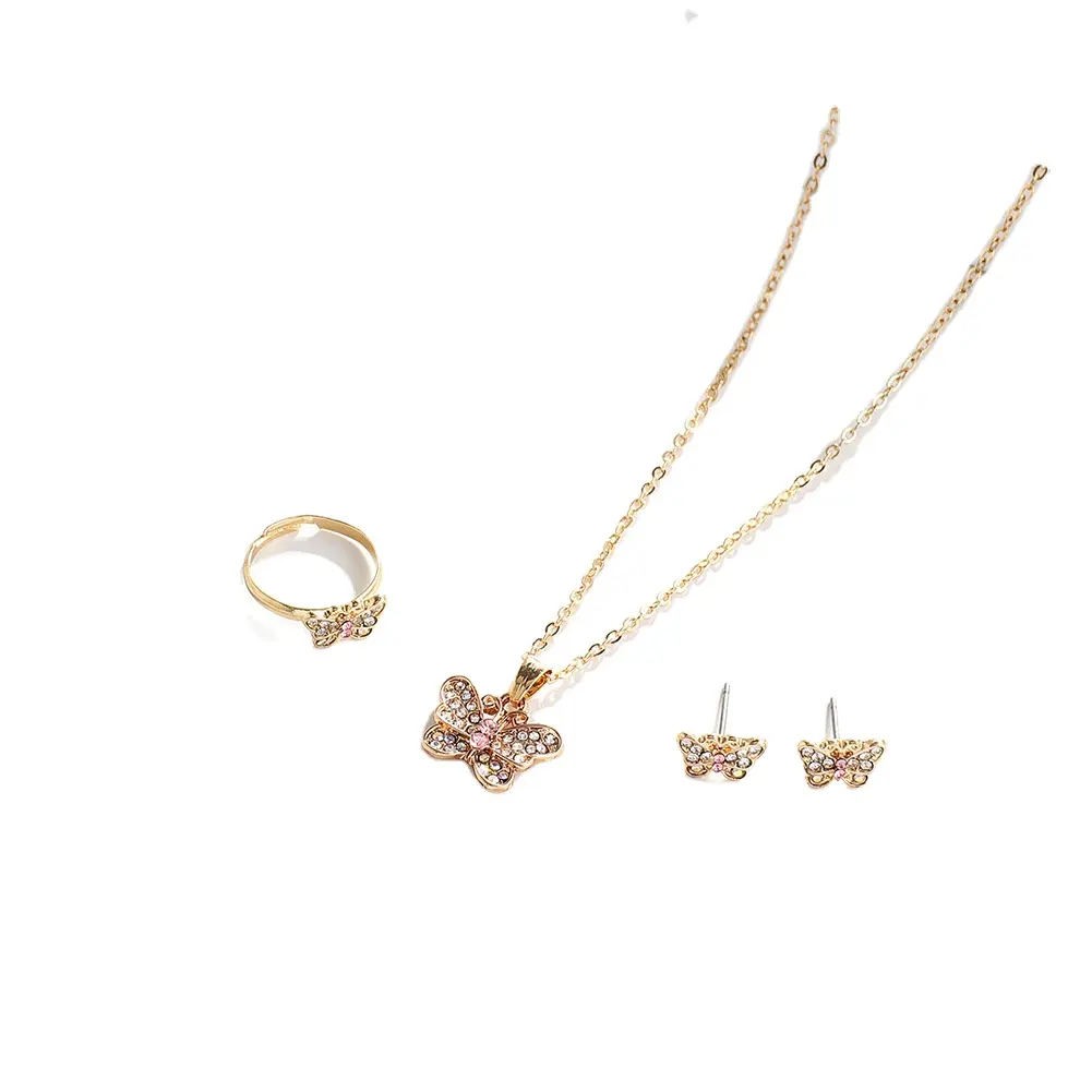 manufacturers directly supply children's jewelry set cartoon butterfly jewelry set alloy necklace ring earrings three-piece set
