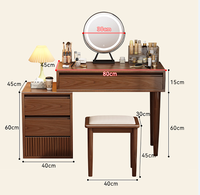 Bureau de toilette multifonctionnel en bois massif avec tiroirs, table de maquillage extensible et commode combinée pour chambre à coucher