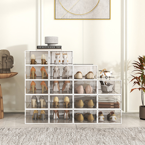 Hộp giày nhựa xếp chồng được, trong suốt, kiểu giày thể thao, kết hợp hộp giày nhựa gấp gọn, hộp giày có cửa đóng từ tính - Product Image 3