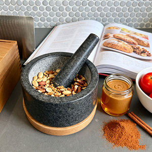 ชุดครกและสากหินแกรนิตธรรมชาติขนาดใหญ่พิเศษ พร้อมฐานไม้กันรอยขีดข่วน ตัวอย่างสินค้า - Product Image 4