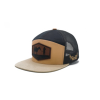Nouvelle tendance personnalisée en cuir PU Patch 7 panneaux plat Bill noir maille dos sportif plaine camionneur chapeau