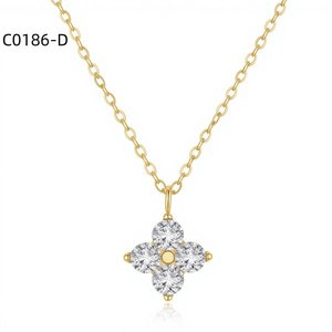 Collier pendentif Amy Amy en zircone cubique plaqué rhodium, forme de fleur, bijoux classiques pour femmes, cadeau de tous les jours, chaîne à maillons - Product Image 2