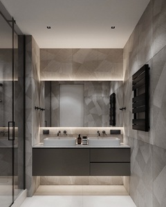 Meuble-lavabo de salle de bain <span class=keywords><strong>mural</strong></span> gris sur mesure avec plusieurs espaces de rangement, vasque intégrée en céramique et <span class=keywords><strong>miroir</strong></span> intelligent - Product Image 2
