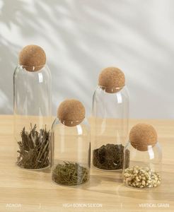 Transparent 1100ml High Borosilicate Glass Canister Airtight Food Jar With Round Cork Stopper Modern <b>Pantry</b> Organization Bottle - Product Image 4