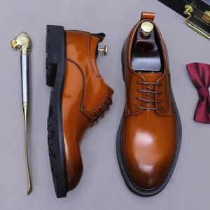 Luxurious Glossy <b>Men's</b> Leather <b>Shoes</b> Retro British Style Genuine Leather <b>Shoes</b> with <b>Shiny</b> Surface Handmade Derby <b>Shoes</b> for <b>Men</b> - Product Image 4